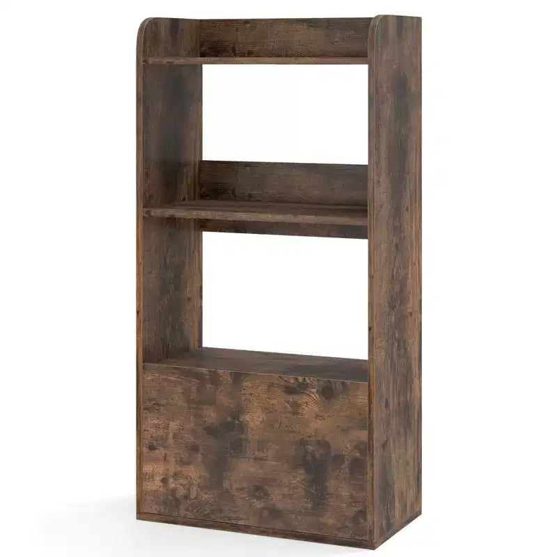 Libreria a 3 ripiani con cassetto, Marrone rustico/Bianco, Singola