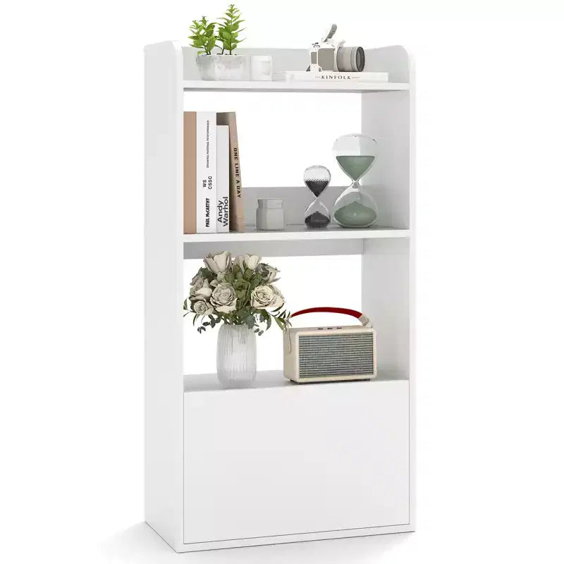 Libreria a 3 ripiani con cassetto, Marrone rustico/Bianco, Singola
