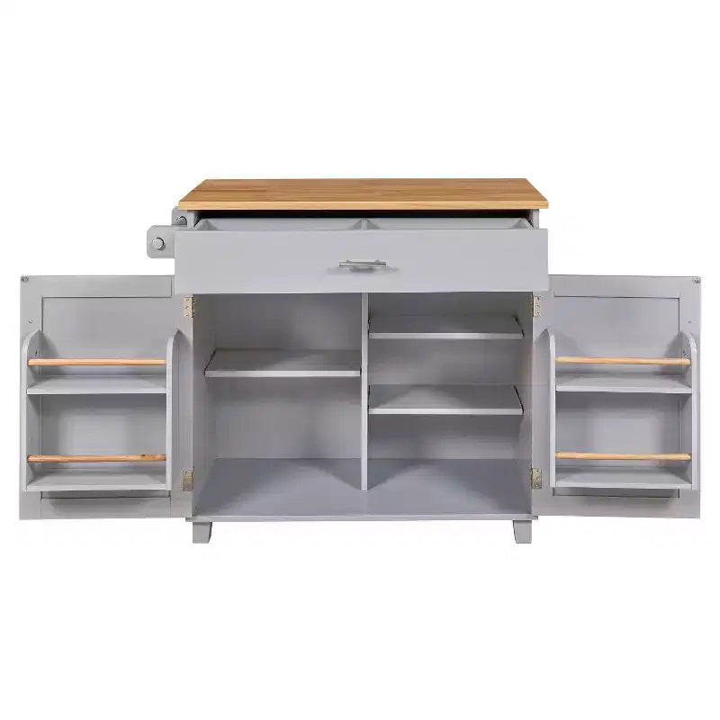 Carrello da cucina in stile rustico con isola su ruote, grigio/bianco, per uso singolo