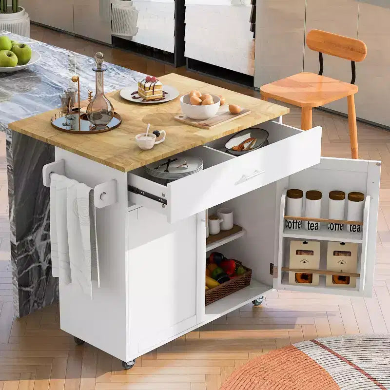Carrello da cucina in stile rustico con isola su ruote, grigio/bianco, per uso singolo