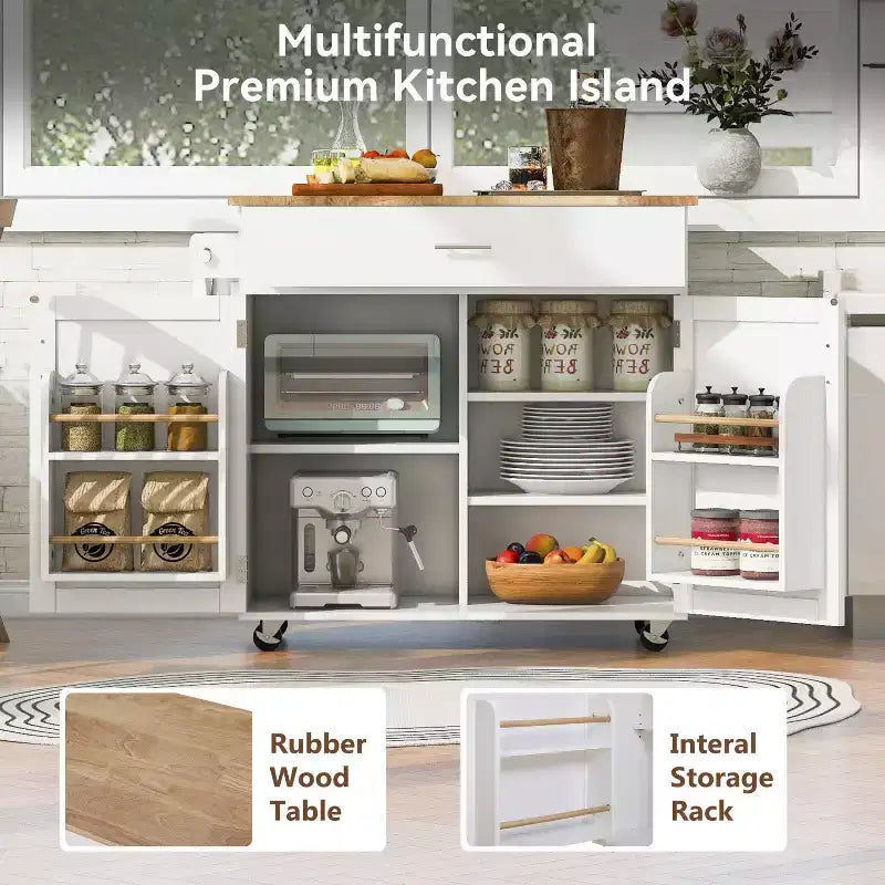 Carrello da cucina in stile rustico con isola su ruote, grigio/bianco, per uso singolo