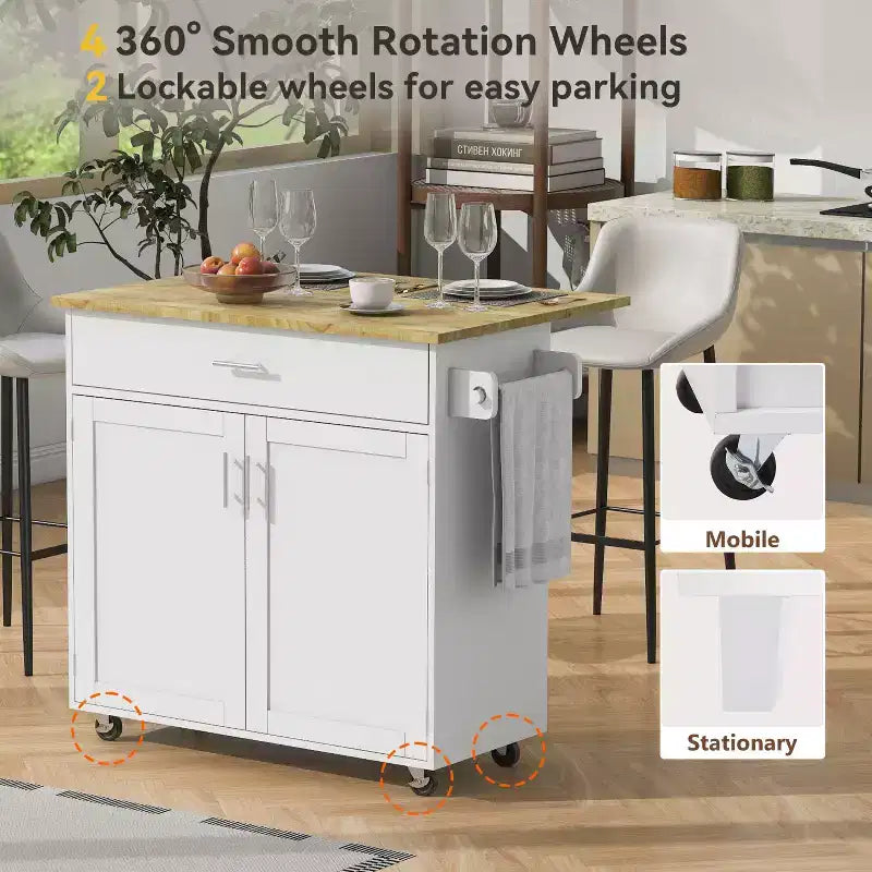 Carrello da cucina in stile rustico con isola su ruote, grigio/bianco, per uso singolo