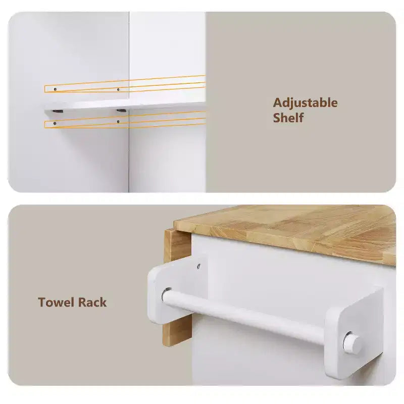 Carrello da cucina in stile rustico con isola su ruote, grigio/bianco, per uso singolo