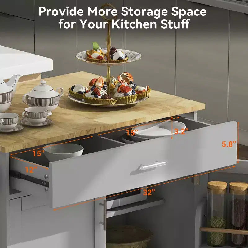 Carrello da cucina in stile rustico con isola su ruote, grigio/bianco, per uso singolo