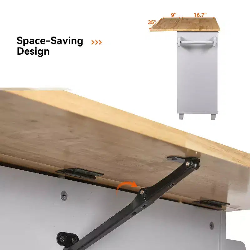 Carrello da cucina in stile rustico con isola su ruote, grigio/bianco, per uso singolo