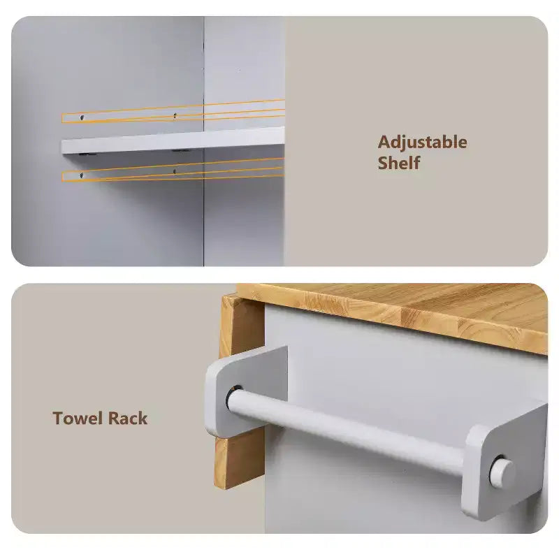 Carrello da cucina in stile rustico con isola su ruote, grigio/bianco, per uso singolo