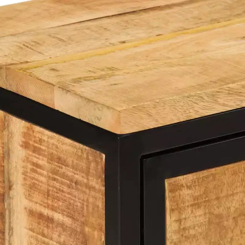 Comodino nero a un'anta, in legno di mango e struttura in metallo