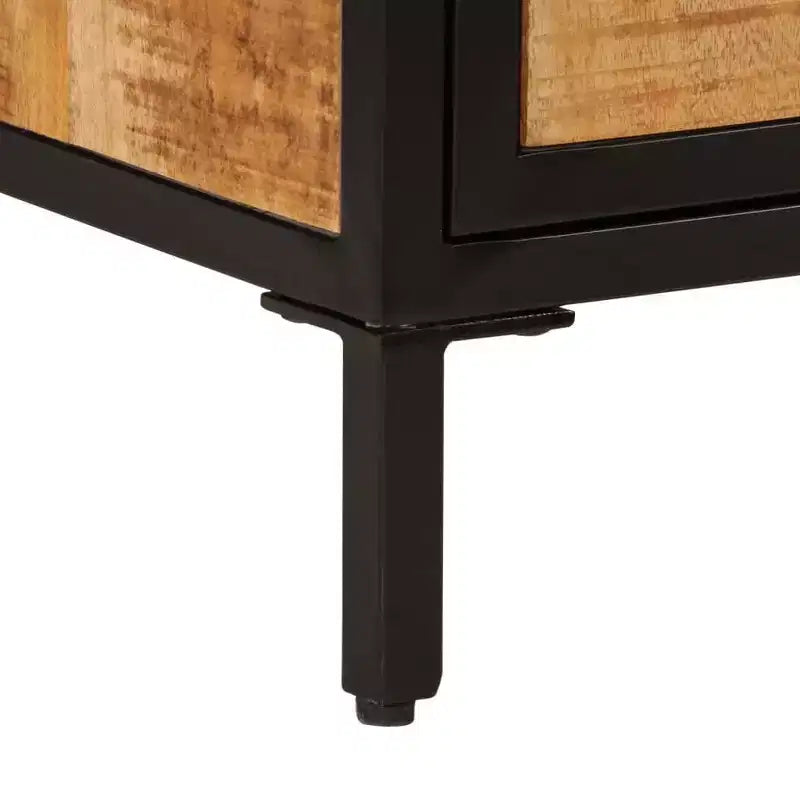 Comodino nero a un'anta, in legno di mango e struttura in metallo