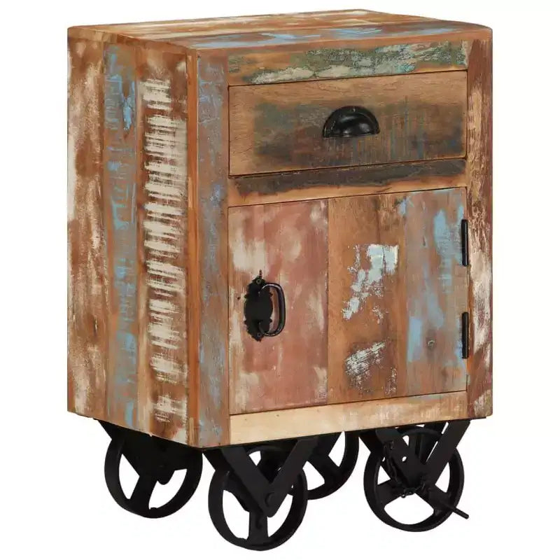 Comodino rustico multicolore con ruote, singolo