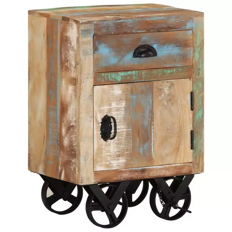 Comodino rustico multicolore con ruote, singolo