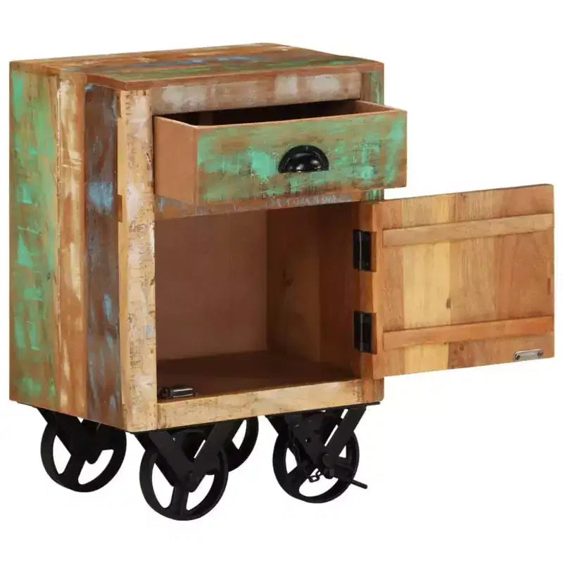 Comodino rustico multicolore con ruote, singolo