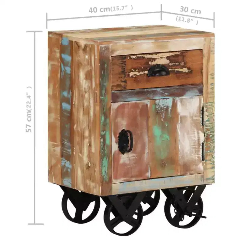 Comodino rustico multicolore con ruote, singolo
