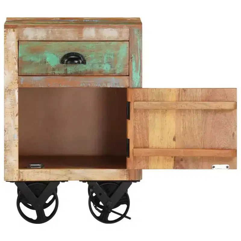 Comodino rustico multicolore con ruote, singolo