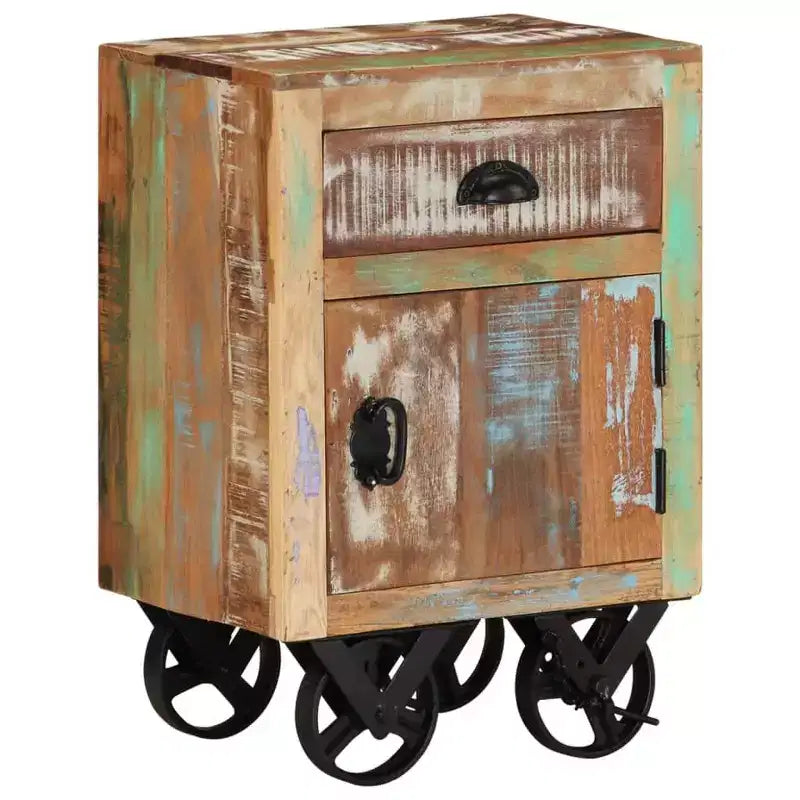 Comodino rustico multicolore con ruote, singolo