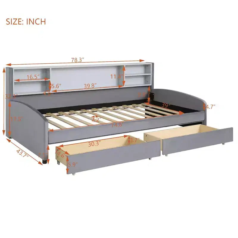 Lettino singolo in velluto beige/grigio con 2 cassetti portaoggetti, per 1