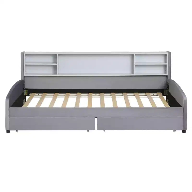 Lettino singolo in velluto beige/grigio con 2 cassetti portaoggetti, per 1