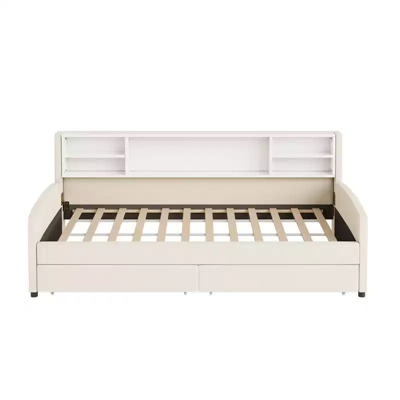 Lettino singolo in velluto beige/grigio con 2 cassetti portaoggetti, per 1