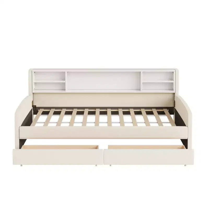 Lettino singolo in velluto beige/grigio con 2 cassetti portaoggetti, per 1