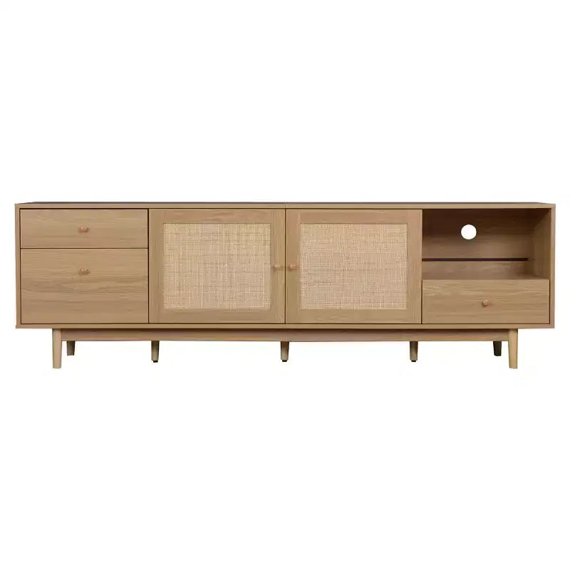 Mobile TV in Rattan Naturale, Stile Bohemien, Adatto per TV fino a 85"